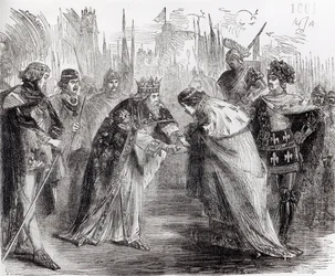 Edvard den Sorte Prins (1330-76) præsenterer Frankrigs kong Johan 2. (1319-64) for sin far, Edvard 3. (1312-77)